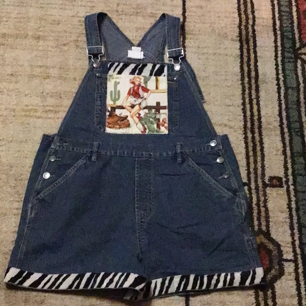 Denim Overalls with Western Print Pocket